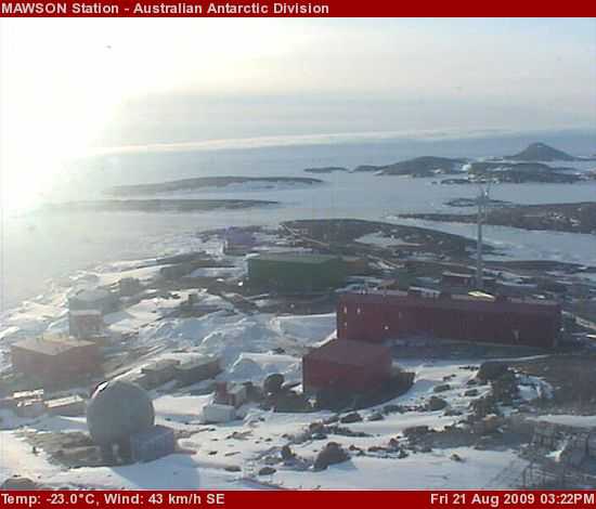 Vista vespertina de Mawson, una de las tres bases antárticas de Australia