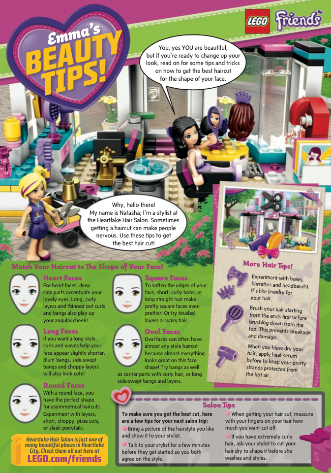 &ldquo;Consejos de belleza de Emma&rdquo;, una página de promoción de LEGO Friends